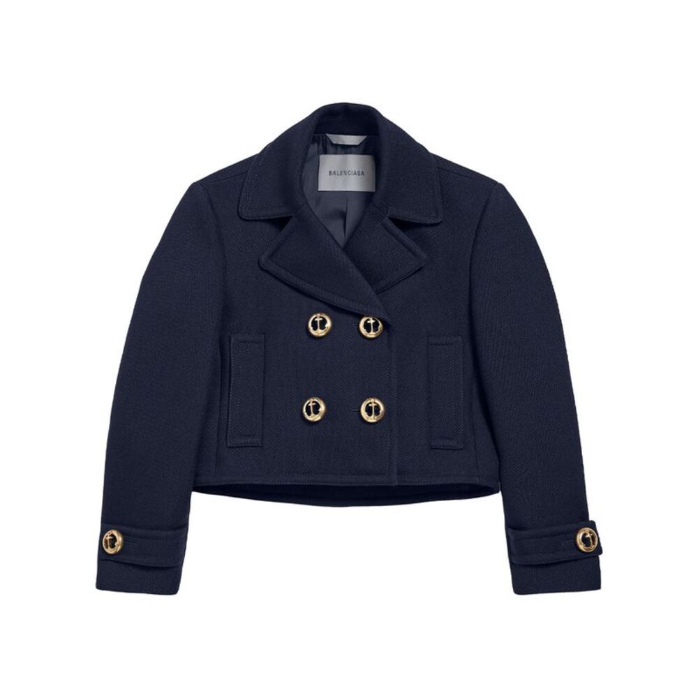 Cropped Peacoat In Textured Wool Women
